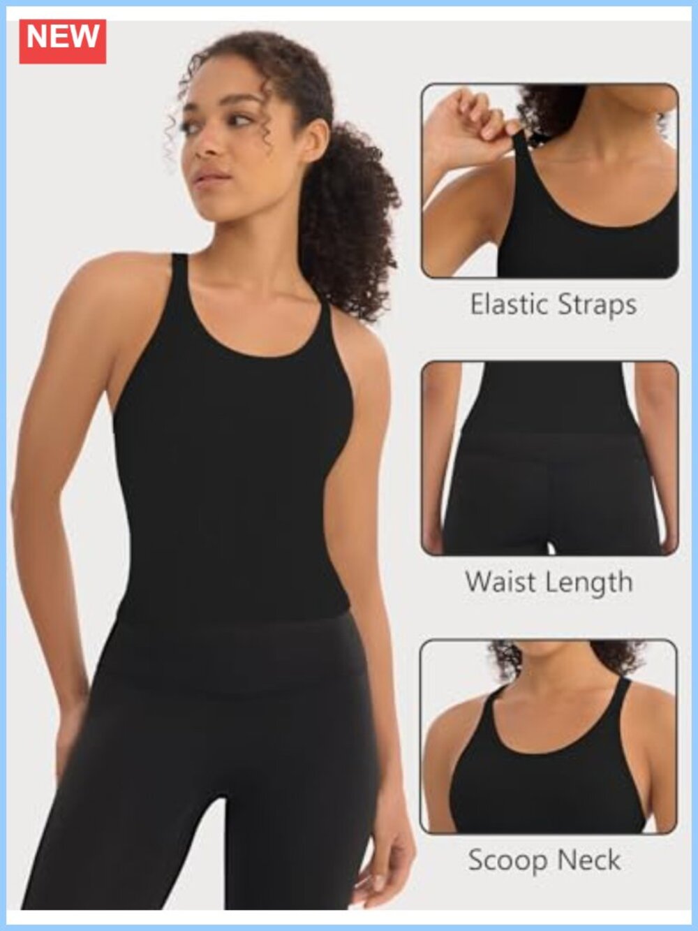 3 Pack Ribbed Workout Crop Tank Tops Built in Bra Racerback - Picture 3 of 6
